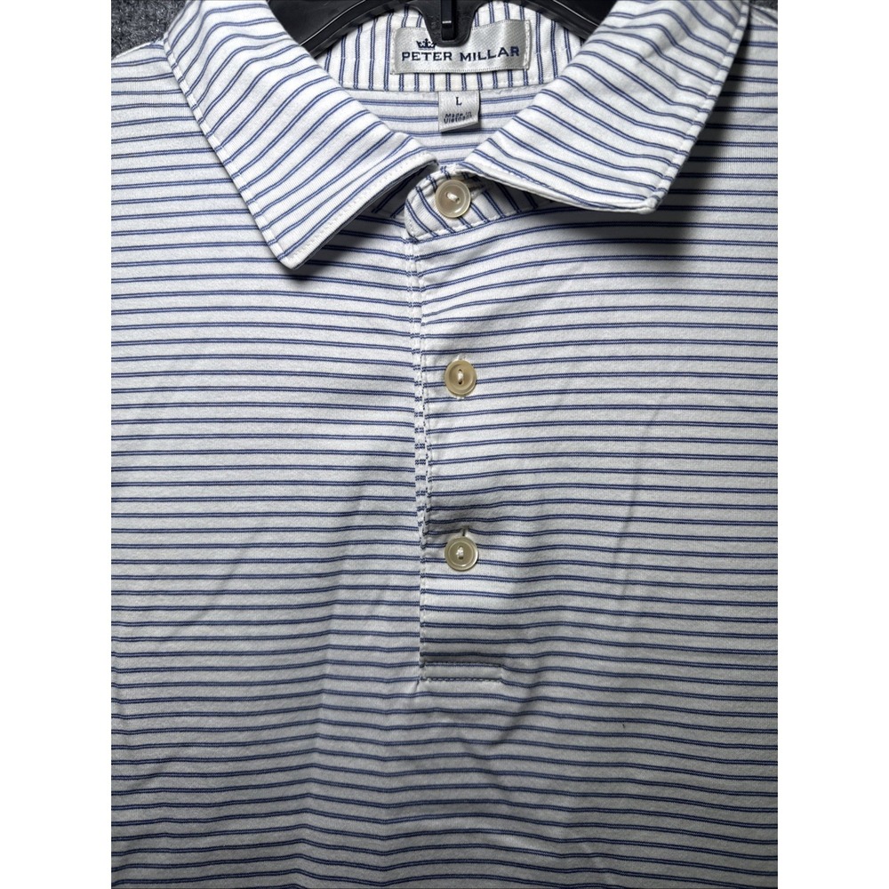 Peter Millar Mens Golf Shirt Size Large Has Holes In Sleeve - Picture 2 of 6